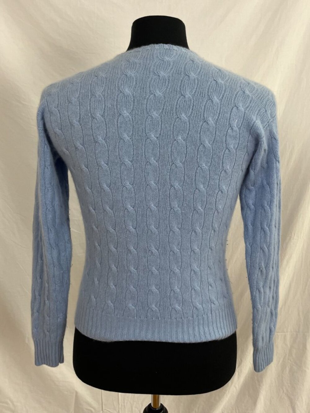 Ralph Lauren 100% Cashmere vintage blue cable knit crewneck sweater size S - Picture 2 of 7